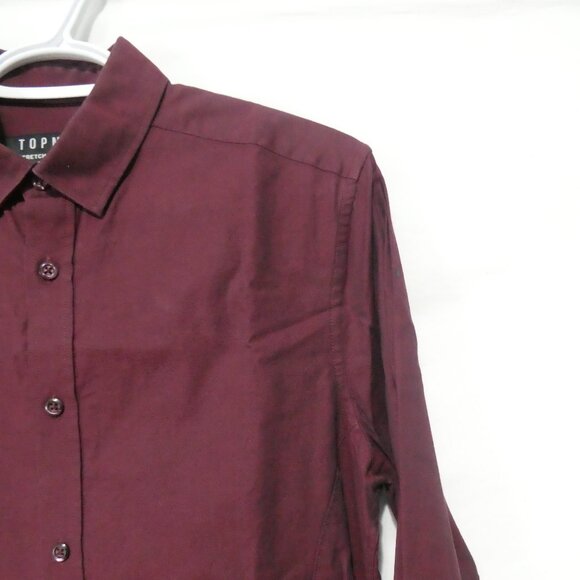 TOPMAN - Stretch - Skinny Fit | small | Classic Burgundy Long Sleeve Shirt - Picture 5 of 14